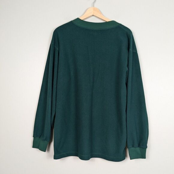 Vintage LL Bean Fleece Henley Shirt Sweatshirt Pullover Preppy Snap Green L - Picture 5 of 8